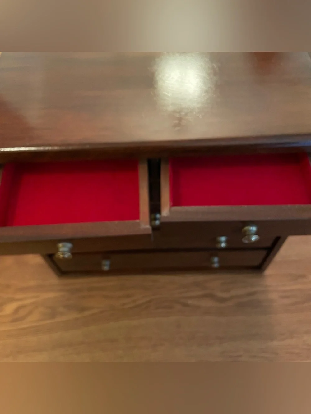 Vintage Hand Crafted Walnut 9 Drawer Jewelry Chest Felt Lined